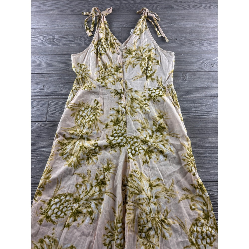 Panama Jack Womens Pineapple Print Jumpsuit Pink Green Wide Leg Tie Shoulder L